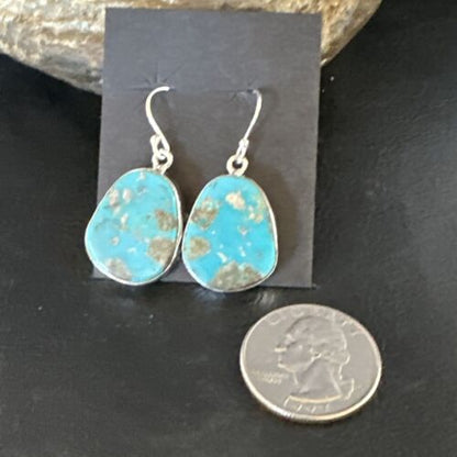 Navajo Blue Turquoise Dangle Earrings | Sterling Silver | Authentic Native American Handmade | 15433