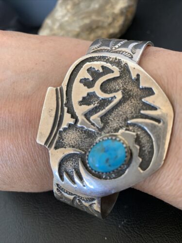 Navajo Sterling Silver Cuff Bracelet | Blue Kingman Turquoise | Men's | Authentic Native American Handmade