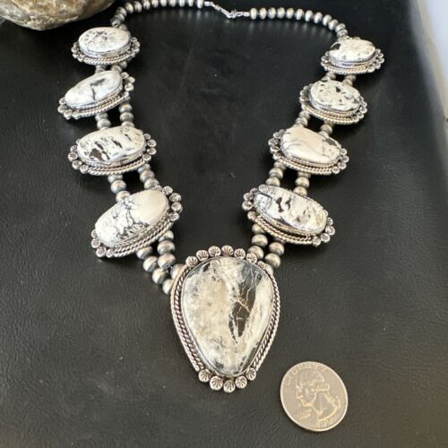 Handmade Navajo White Buffalo Turquoise Choker Necklace | Sterling Silver | 15409