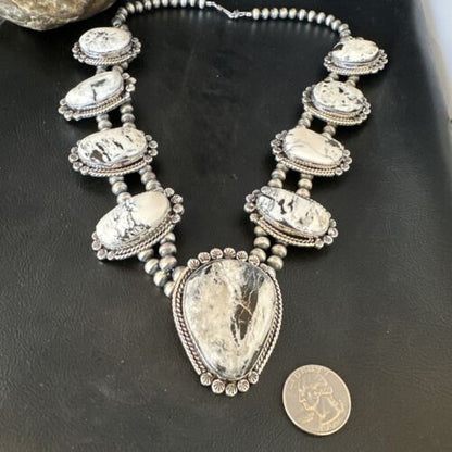 Handmade Navajo White Buffalo Turquoise Choker Necklace | Sterling Silver | 15409