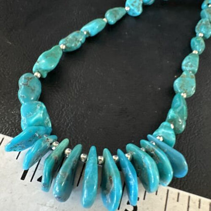 Navajo Blue Kingman Nugget Turquoise Necklace | Sterling Silver | 22" | Authentic Native American Handmade | 15534