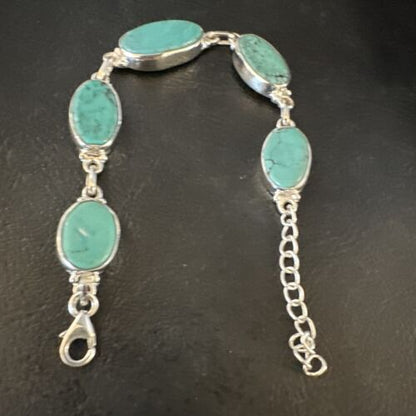 Navajo Blue Turquoise Link Bracelet | Sterling Silver | 8" | Authentic Native American Handmade | 15469