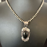 Native American Men's Pendant | Navajo Pearls | Sterling Silver Black Onyx Necklace | 16129