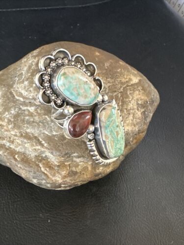 Navajo Royston Turquoise Cluster Ring | Authentic Native American Sterling Silver | Multi-Stone | Sz 9.5 | 14844