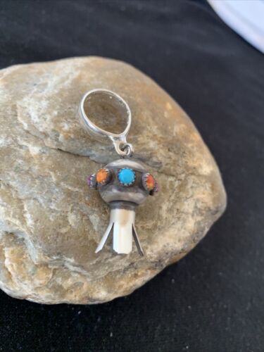 Navajo Multi-Color Turquoise Naja Pendant | Sterling Silver | Authentic Native American Handmade | 01260