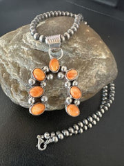 Navajo Spiny Oyster Naja Pendant Necklace | Sterling Silver | 20" | Authentic Native American Handmade | 15757