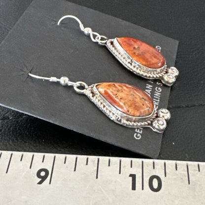 Navajo Orange Spiny Oyster Dangle Earrings | Sterling Silver | Authentic Native American Handmade | 17267