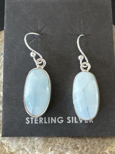 Navajo Blue Larimar Dangle Earrings | Sterling Silver | Authentic Native American Handmade | 17296 - Masha USA