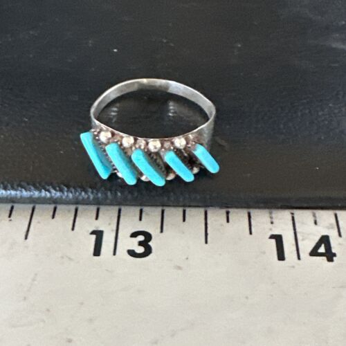 Zuni Blue Turquoise Needle Point Ring | Authentic Native American Sterling Silver | Multi-Stone | Sz 7.5 | 15399