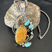 Bumblebee Jasper Turquoise Multi-Stone Pendant | Sterling Silver Necklace | Authentic Native American Handmade | 15947