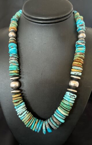 Navajo Blue Green Turquoise Necklace | Sterling Silver | Authentic Native American | 21" | 16959