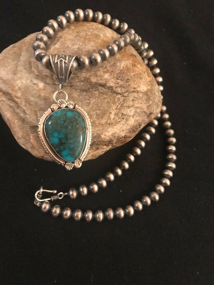 Handmade Navajo Sterling Silver Bisbee Turquoise Necklace Pendant | Yazzie | Rare | 3059