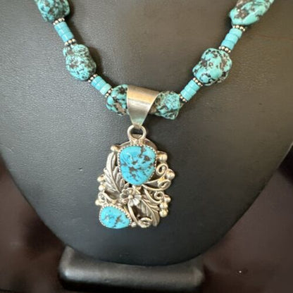 Navajo Kingman Turquoise Nugget Pendant | Sterling Silver Necklace | Multi-Stone | 21" | 17507