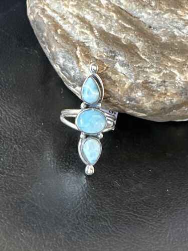 Navajo Blue Larimar Multi-Stone Cluster Ring | Authentic Native American Sterling Silver | Sz 8 | 16163