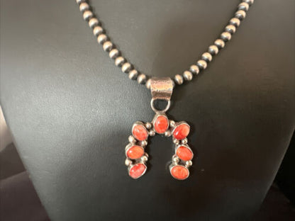 Navajo Red Spiny Oyster Naja Pendant Necklace | Sterling Silver | 20" | Authentic Native American Handmade | 15760