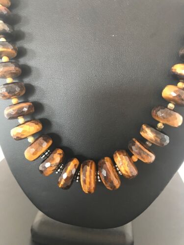 Navajo Tigers Eye & Picture Jasper Graduated Necklace | Sterling Silver | Authentic Native American | 26" | 01121