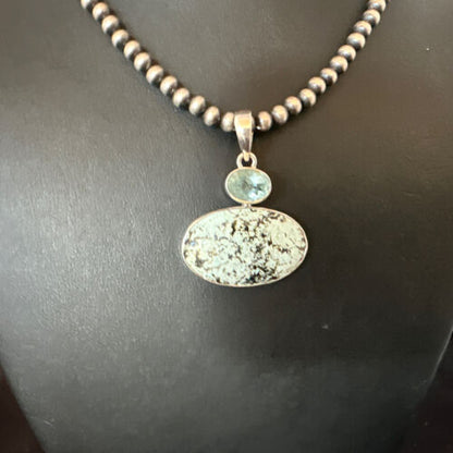 Navajo Dry Creek Turquoise Topaz Pendant Necklace | Sterling Silver | Authentic Native American Handmade | 16315