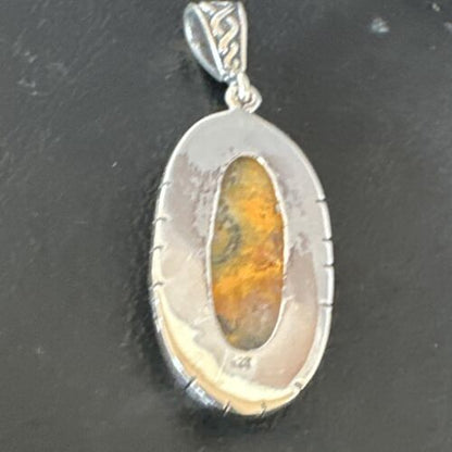 Navajo Bumblebee Jasper Pendant Necklace | Sterling Silver | Authentic Native American Handmade | 15959