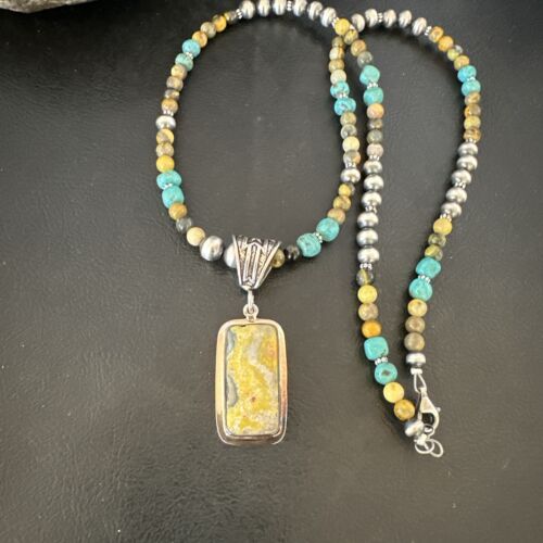 Men's BumbleBee Jasper Pendant Necklace | Navajo Pearls | Sterling Silver | Authentic Native American | 16881