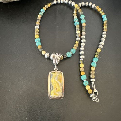 Men's BumbleBee Jasper Pendant Necklace | Navajo Pearls | Sterling Silver | Authentic Native American | 16881