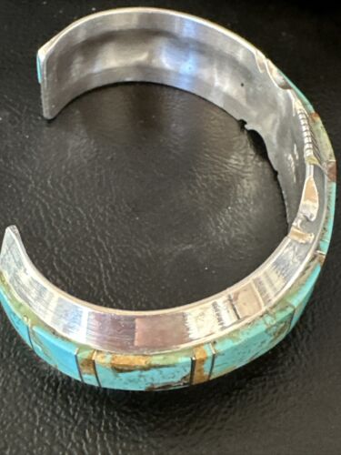 Navajo Blue Turquoise #8 Cuff Bracelet | Sterling Silver | Authentic Native American Handmade | 16899