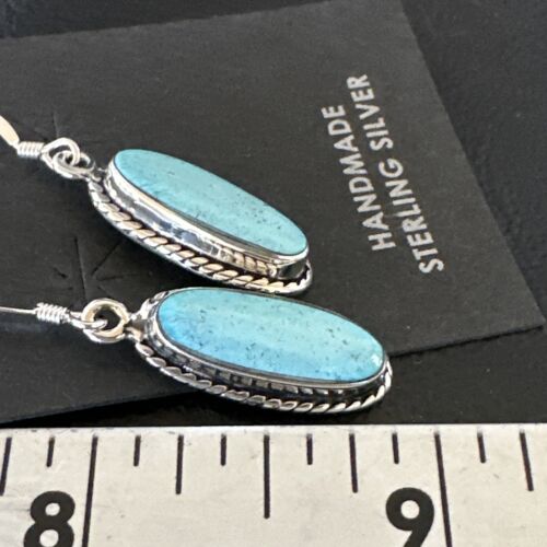 Women's Blue Dry Creek Turquoise Dangle Earrings | Navajo Sterling Silver | Authentic Native American Handmade | 16510