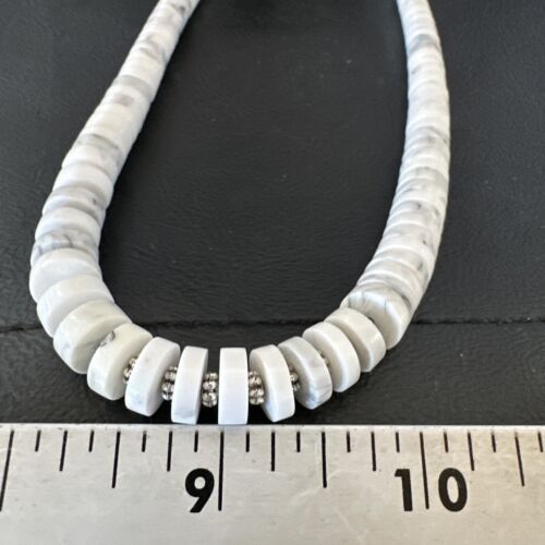 Men's White Howlite Heishi Necklace | Sterling Silver Graduated | Authentic Native American | 20" | 17396