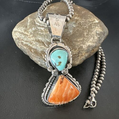 Royston Turquoise Spiny Pendant | Navajo Sterling Silver Necklace | Multi-Stone 16826