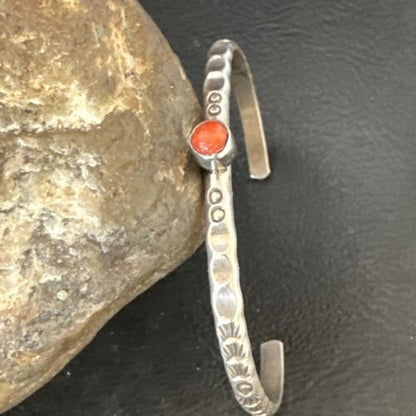 Navajo Coral Old Pawn Children's Bracelet | Sterling Stamped | Handmade | 5.5" | 16658 - Masha USA