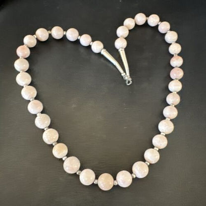 Navajo Pink Conch 10mm Bead Necklace | Sterling Silver | 18" | Authentic Native American Handmade | 17545