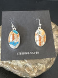 Navajo Blue Turquoise & Orange Spiny Oyster Inlay Dangle Earrings | Sterling Silver | 15587