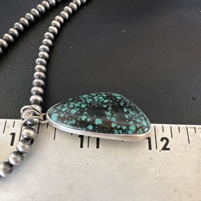 Men's Navajo Blue Spiderweb Turquoise Pendant Necklace | Sterling Silver | Authentic Native American Handmade | 16227