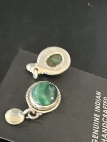 Navajo Green Malachite Dangle Earrings | Sterling Silver | Authentic Native American Handmade | 14922