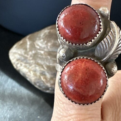 Navajo Apple Coral Sponge Multi-Stone Ring | Authentic Native American Sterling Silver | Multi-Stone | Sz 9 | 16890