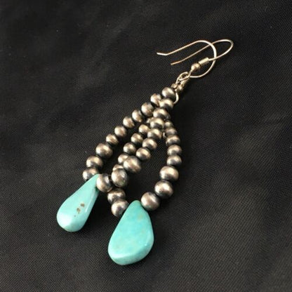 Navajo Blue Cluster Turquoise Dangle Earrings | Sterling Silver | 2" | Authentic Native American Handmade | 1983