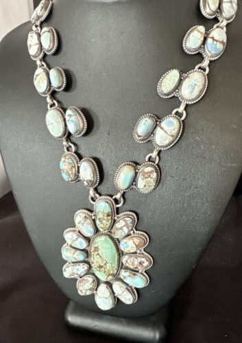 Navajo Blue Golden Hills Turquoise Lariat Necklace Pendant | 16181 | Authentic Native American Handmade