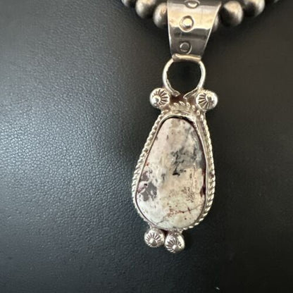 Men's White Buffalo Turquoise Pendant Necklace | Navajo Pearls | Sterling Silver | Native American Handmade | 17332