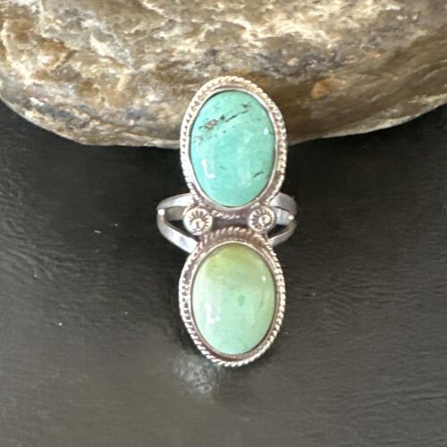 Navajo Blue Dry Creek Turquoise Multi-Stone Ring | Authentic Native American Sterling Silver | Sz 9.5 | 16738 - Masha USA