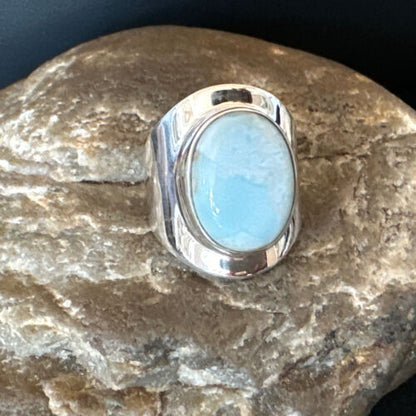 Navajo Blue Larimar Ring | Sterling Silver | Sz 8 | Authentic Native American Handmade | 16603