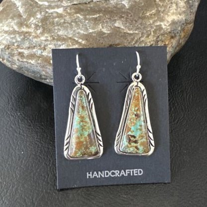 Navajo Blue Boulder Turquoise Dangle Earrings | Sterling Silver | Authentic Native American Handmade | 16500