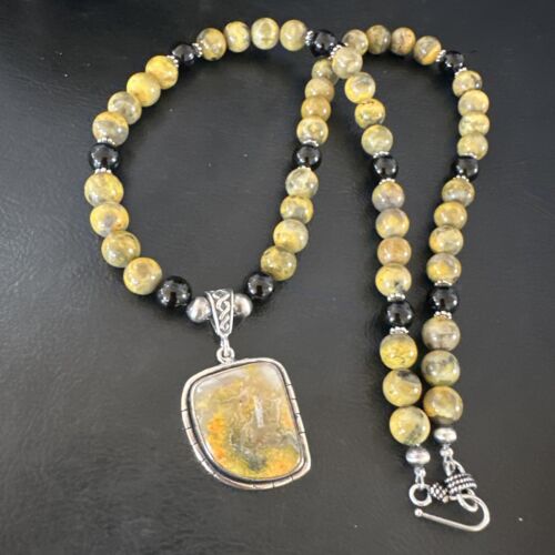Navajo Bumblebee Jasper Pendant Necklace | Sterling Silver | Native American Handmade | 16015
