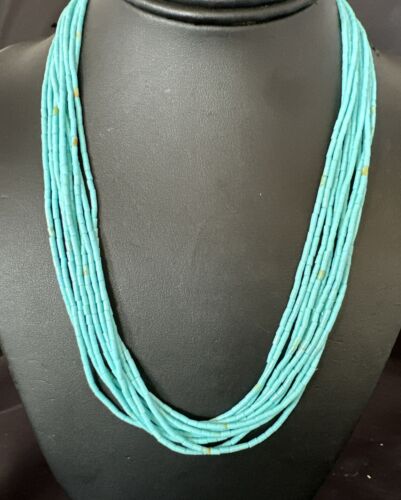 Blue Turquoise Heishi 10-Strand Liquid Sterling Necklace | 20" | 16915