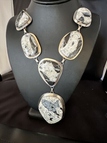 Navajo XL White Buffalo Turquoise Lariat Necklace  | Authentic Native American Sterling Silver | 14992