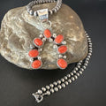 Navajo Horseshoe Naja Red Coral Pendant Necklace | Sterling Silver | Authentic Native American Handmade | 15754