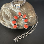 Navajo Horseshoe Naja Red Coral Pendant Necklace | Sterling Silver | Authentic Native American Handmade | 15754