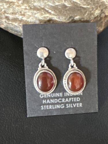 Navajo Burgundy Carnelian Dangle Earrings | Sterling Silver | Authentic Native American Handmade | 14925