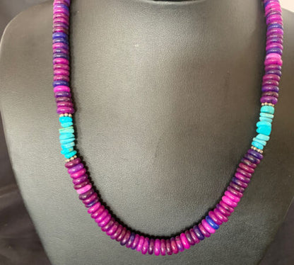 Navajo Purple Sugilite Turquoise Bead Necklace | Sterling Silver | 19" | Authentic Native American Handmade | 11918