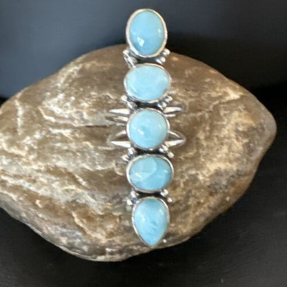 Navajo Blue Larimar Multi-Stone Ring | Authentic Native American Sterling Silver | Multi-Stone | Sz 8.5 | 15933
