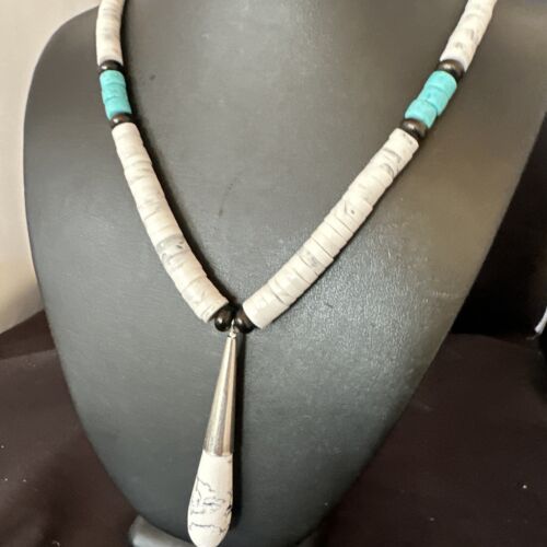 Santo Domingo White Turquoise Howlite Onyx Necklace | Sterling Silver | 23" | 15764