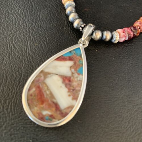 Navajo Pearls Turquoise & Spiny Oyster Pendant Necklace | Sterling Silver | 20" | Authentic Native American Handmade | 13872